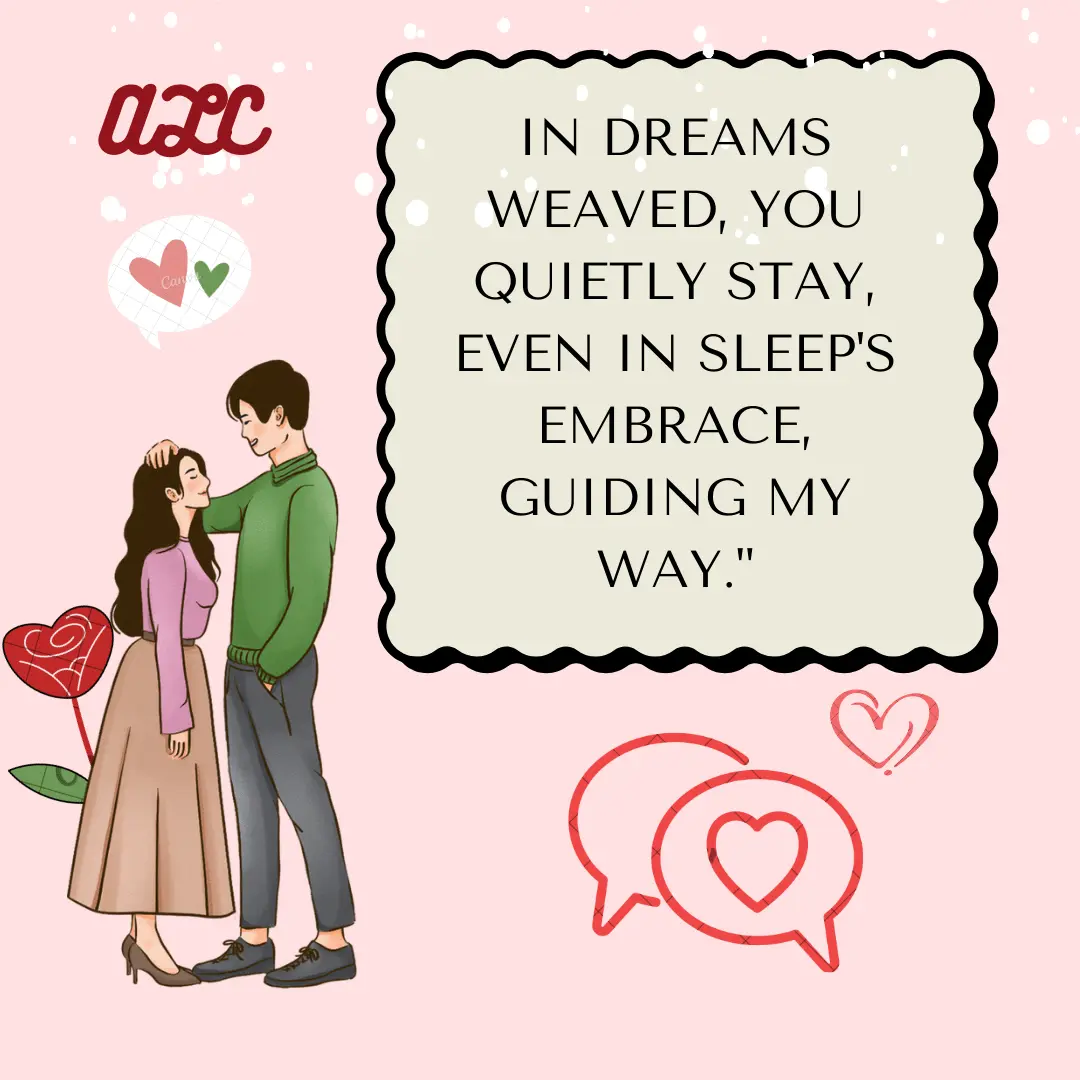 Valentine’s card with light pink background, quote about dreams and guidance in love, two couples embracing each other