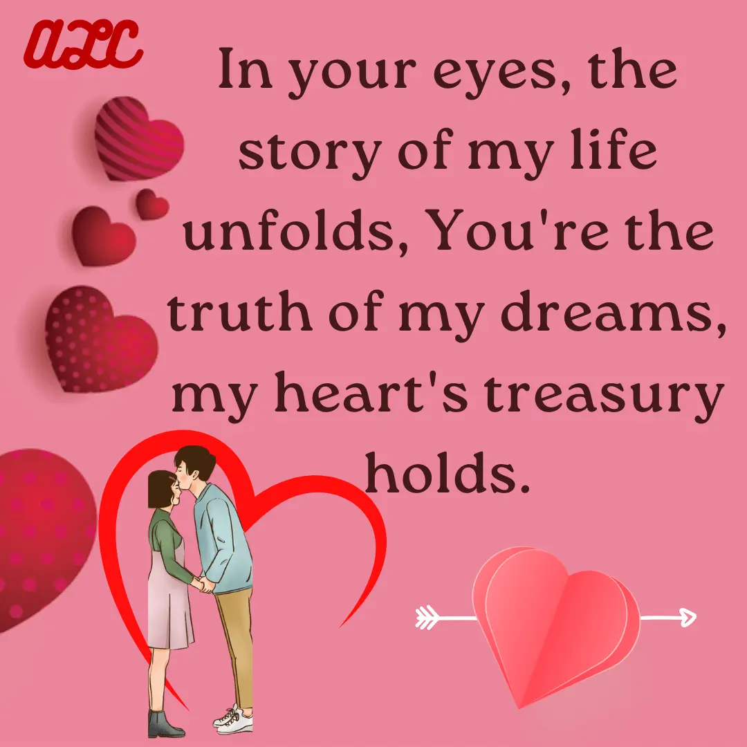 pink background Valentine’s image, quote about story of life and the truth of dreams, couple enjoying moment together