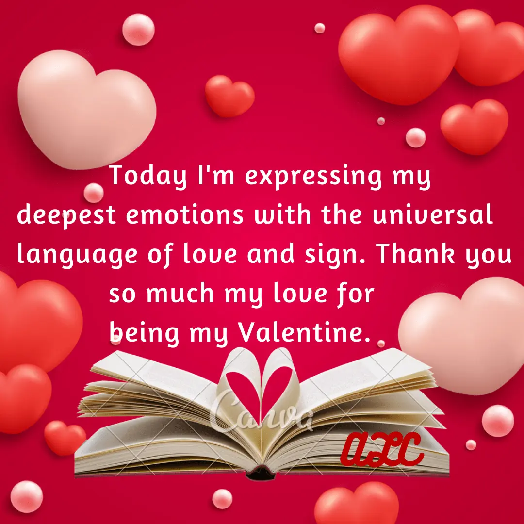Valentine’s image with purple and red background, heart-shaped book, and a quote expressing happiness and gratitude for partner