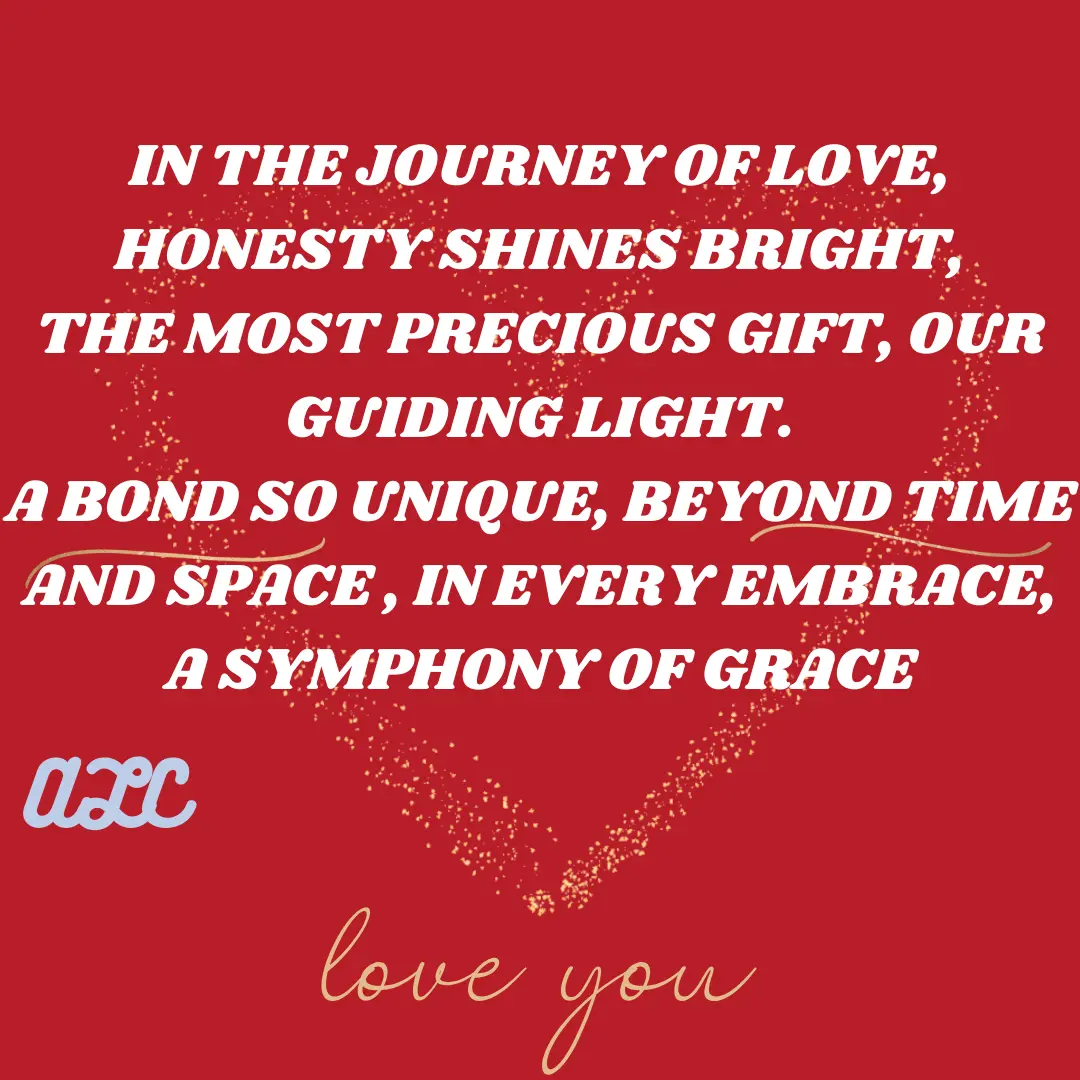 Valentine’s Day image with red background, quote about honesty and grace in love, and an inverted heart pattern