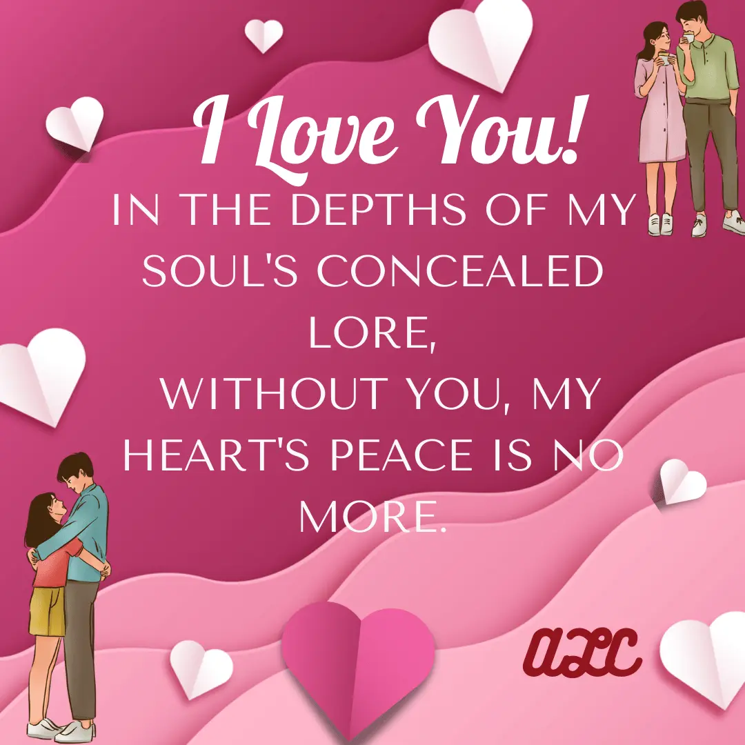 Valentine’s card with red background, a quote about soul and heart, and two couples embracing each other