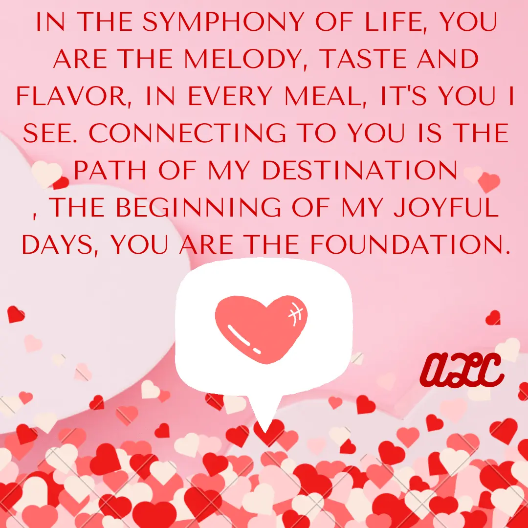 Valentine’s Day image with pink background, a quote about the symphony of life and the melody of love